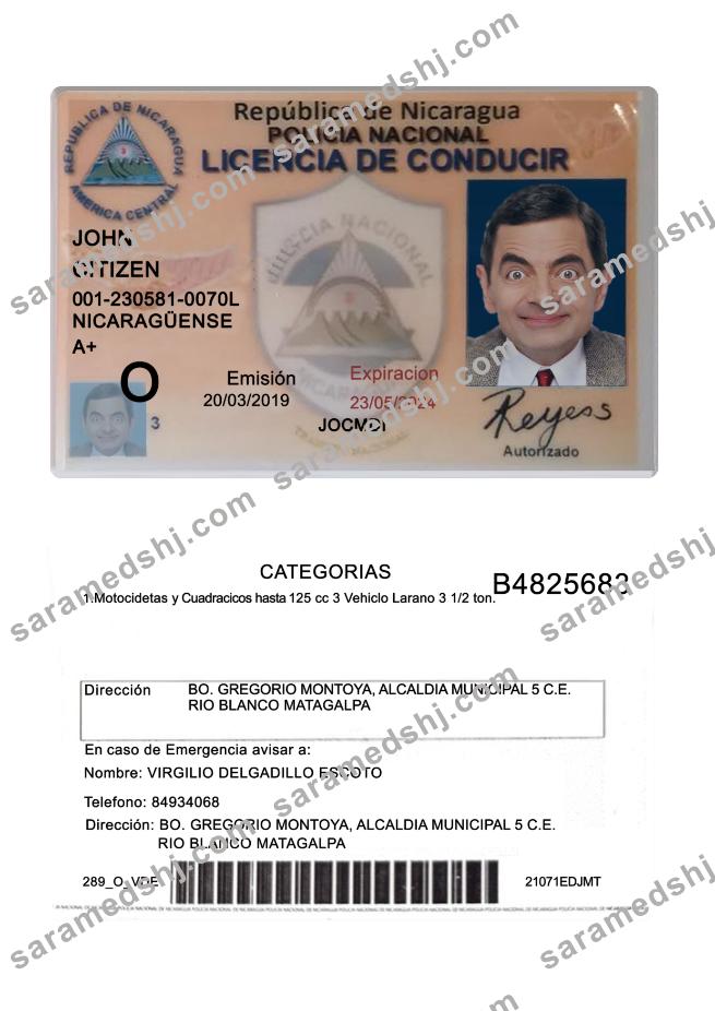 Nicaragua driving license 2019-present